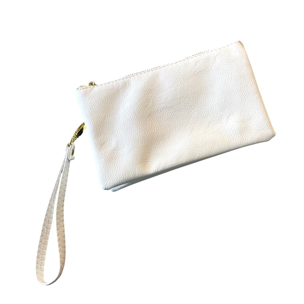 Unbranded Wristlet Clutch Women Small White Minimalist Pebbled Vegan Leather Bag